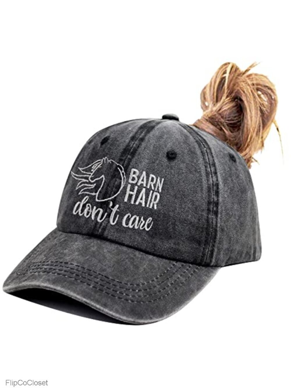 Ponytail Baseball Cap Embroidered Horse Barn Hair Don't Care Adjustable Cotton
